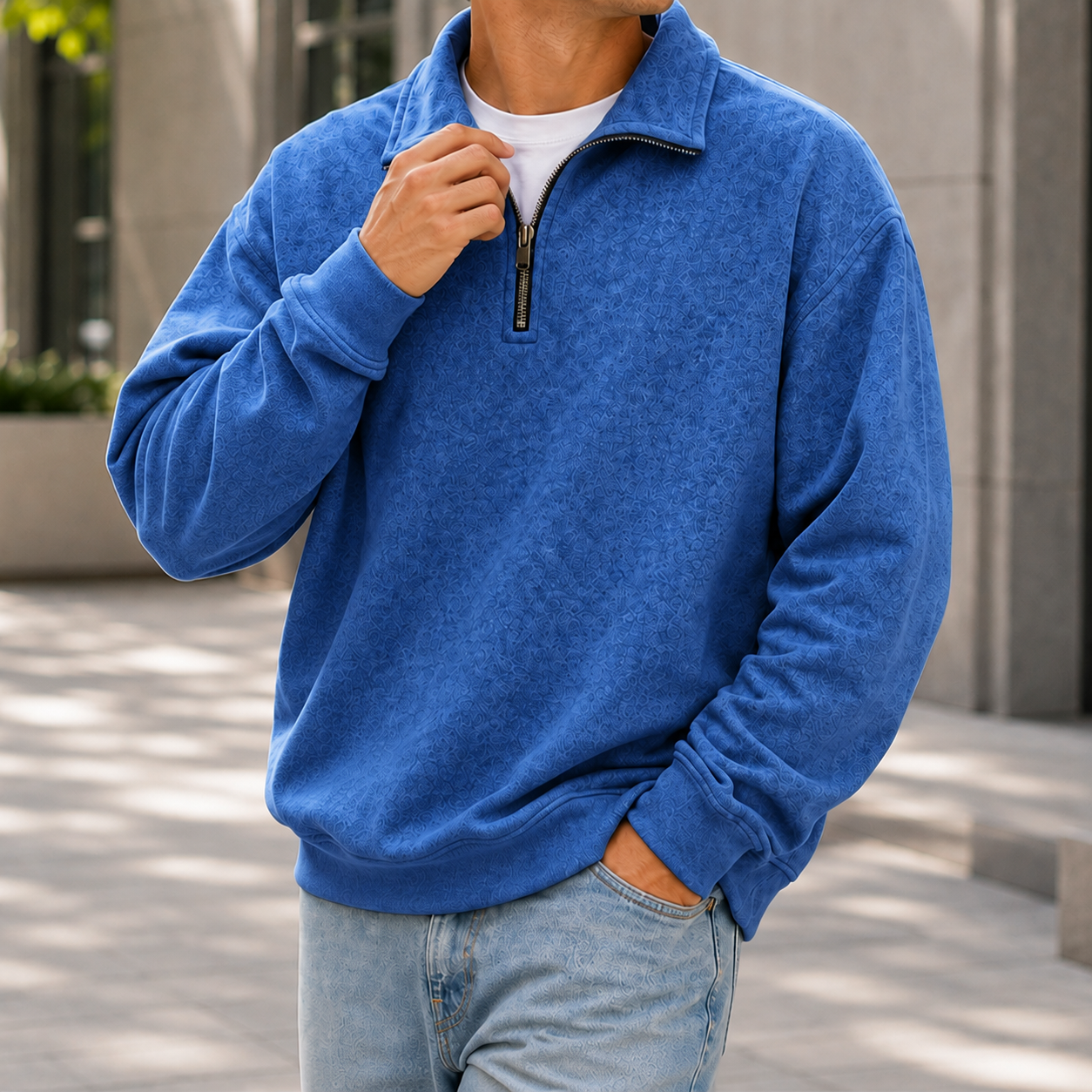 Mivanity Men's Textured Quarter Zip Pullover Casual Lightweight Stand Collar Sweatshirt