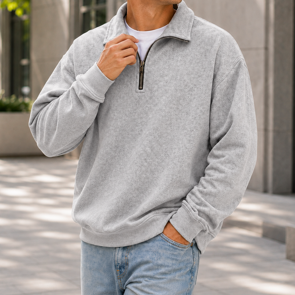 Mivanity Men's Textured Quarter Zip Pullover Casual Lightweight Stand Collar Sweatshirt
