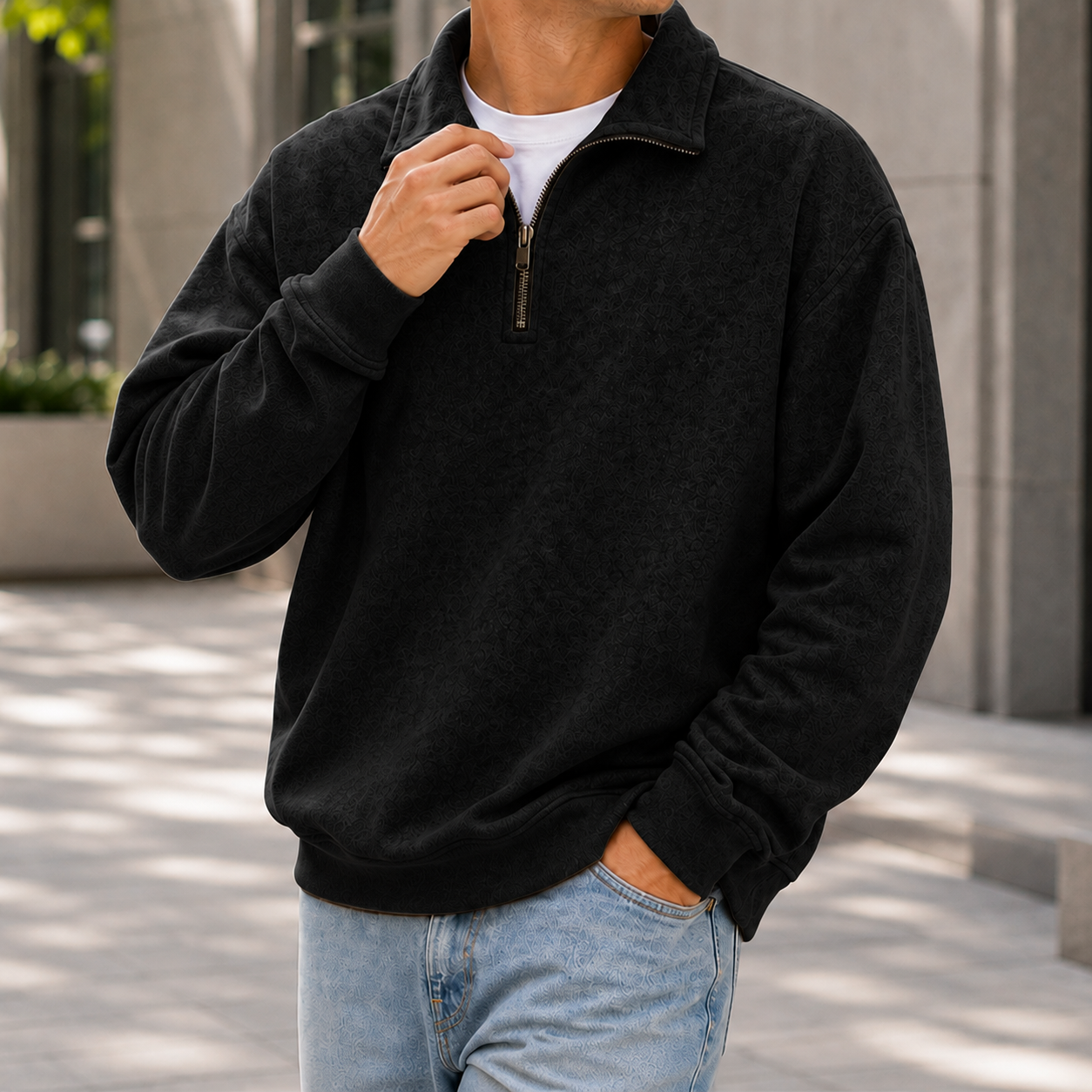 Mivanity Men's Textured Quarter Zip Pullover Casual Lightweight Stand Collar Sweatshirt
