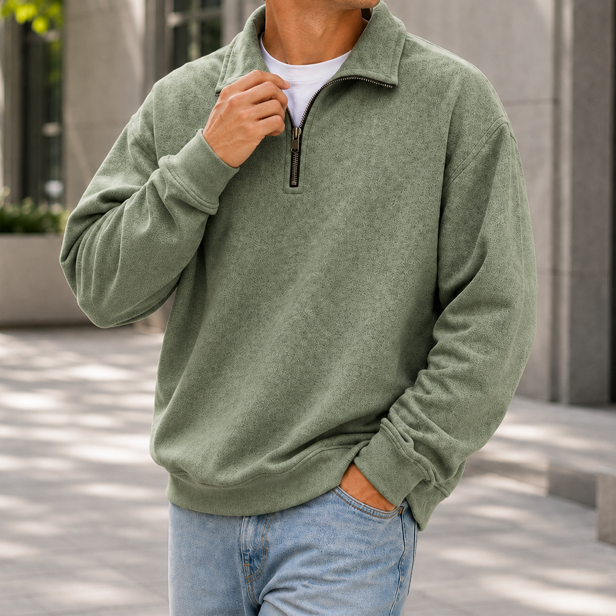 Mivanity Men's Textured Quarter Zip Pullover Casual Lightweight Stand Collar Sweatshirt