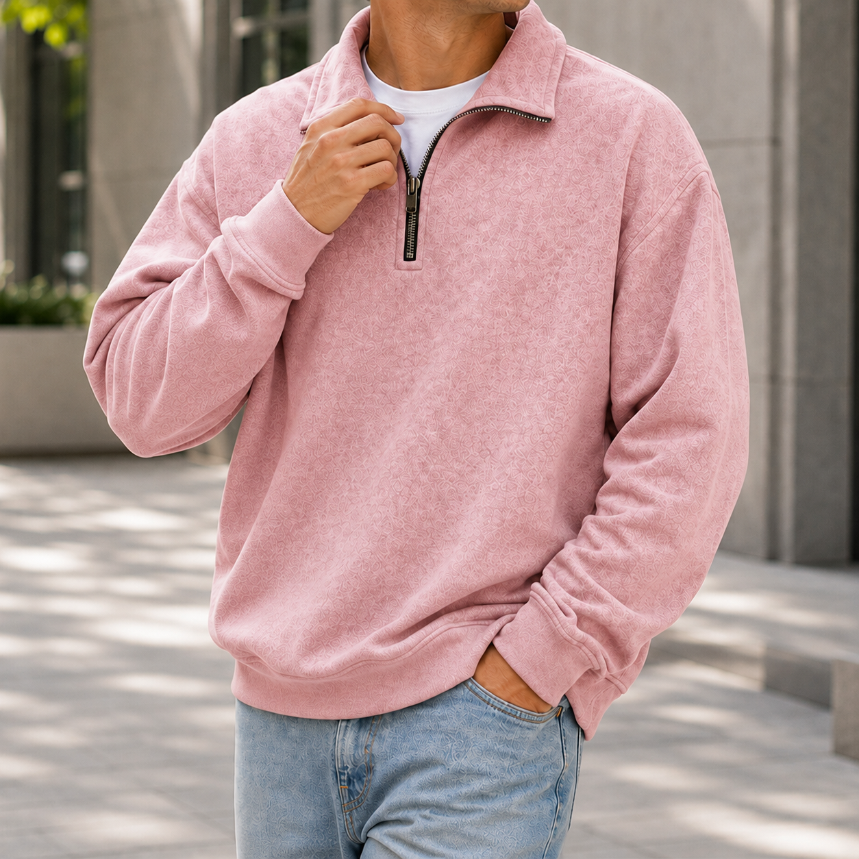 Mivanity Men's Textured Quarter Zip Pullover Casual Lightweight Stand Collar Sweatshirt