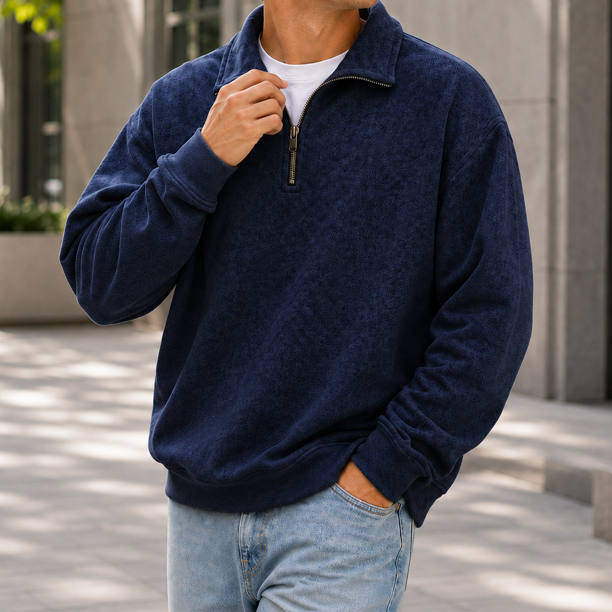 Mivanity Men's Textured Quarter Zip Pullover Casual Lightweight Stand Collar Sweatshirt