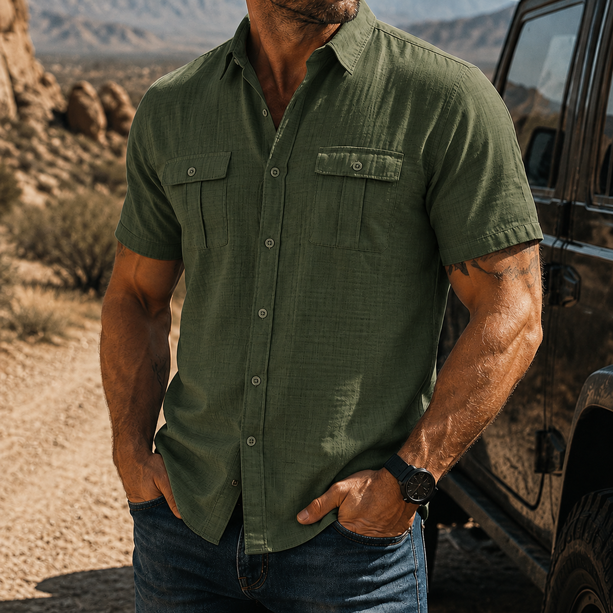 Mivanity Men's Textured Short Sleeve Button Up Shirt Casual Outdoor Workwear Top