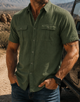 Mivanity Men's Textured Short Sleeve Button Up Shirt Casual Outdoor Workwear Top