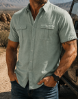 Mivanity Men's Textured Short Sleeve Button Up Shirt Casual Outdoor Workwear Top