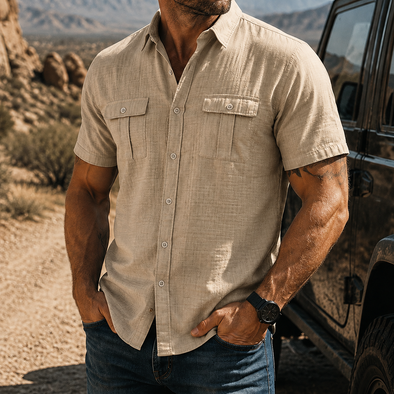 Mivanity Men's Textured Short Sleeve Button Up Shirt Casual Outdoor Workwear Top