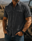 Mivanity Men's Textured Short Sleeve Button Up Shirt Casual Outdoor Workwear Top
