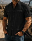 Mivanity Men's Textured Short Sleeve Button Up Shirt Casual Outdoor Workwear Top