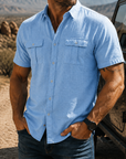 Mivanity Men's Textured Short Sleeve Button Up Shirt Casual Outdoor Workwear Top