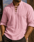 Mivanity Men's Vintage Lace-Up Linen Shirt Rugged Casual Long Sleeve Top
