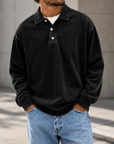 Mivanity Men's Vintage Washed Long Sleeve Polo Shirt  Relaxed Casual Pullover Top