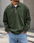 Mivanity Men's Vintage Washed Long Sleeve Polo Shirt  Relaxed Casual Pullover Top