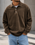 Mivanity Men's Vintage Washed Long Sleeve Polo Shirt  Relaxed Casual Pullover Top