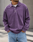 Mivanity Men's Vintage Washed Long Sleeve Polo Shirt  Relaxed Casual Pullover Top