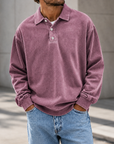 Mivanity Men's Vintage Washed Long Sleeve Polo Shirt  Relaxed Casual Pullover Top