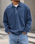 Mivanity Men's Vintage Washed Long Sleeve Polo Shirt  Relaxed Casual Pullover Top