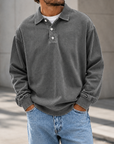 Mivanity Men's Vintage Washed Long Sleeve Polo Shirt  Relaxed Casual Pullover Top