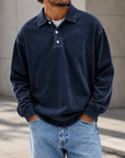 Mivanity Men's Vintage Washed Long Sleeve Polo Shirt  Relaxed Casual Pullover Top