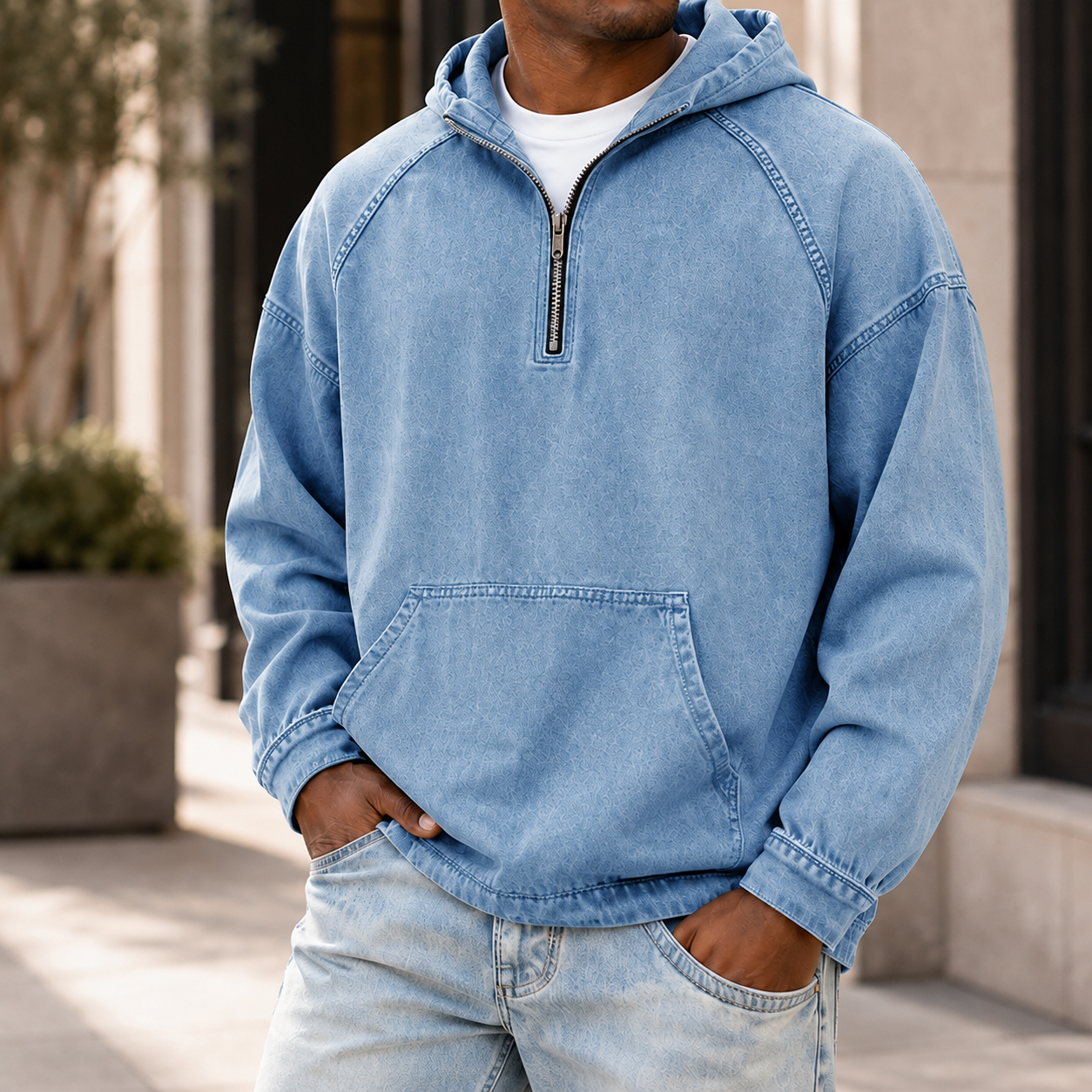 Mivanity Men's Vintage Washed Quarter Zip Hoodie  Casual Pullover Sweatshirt