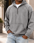 Mivanity Men's Vintage Washed Quarter Zip Hoodie  Casual Pullover Sweatshirt