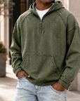 Mivanity Men's Vintage Washed Quarter Zip Hoodie  Casual Pullover Sweatshirt