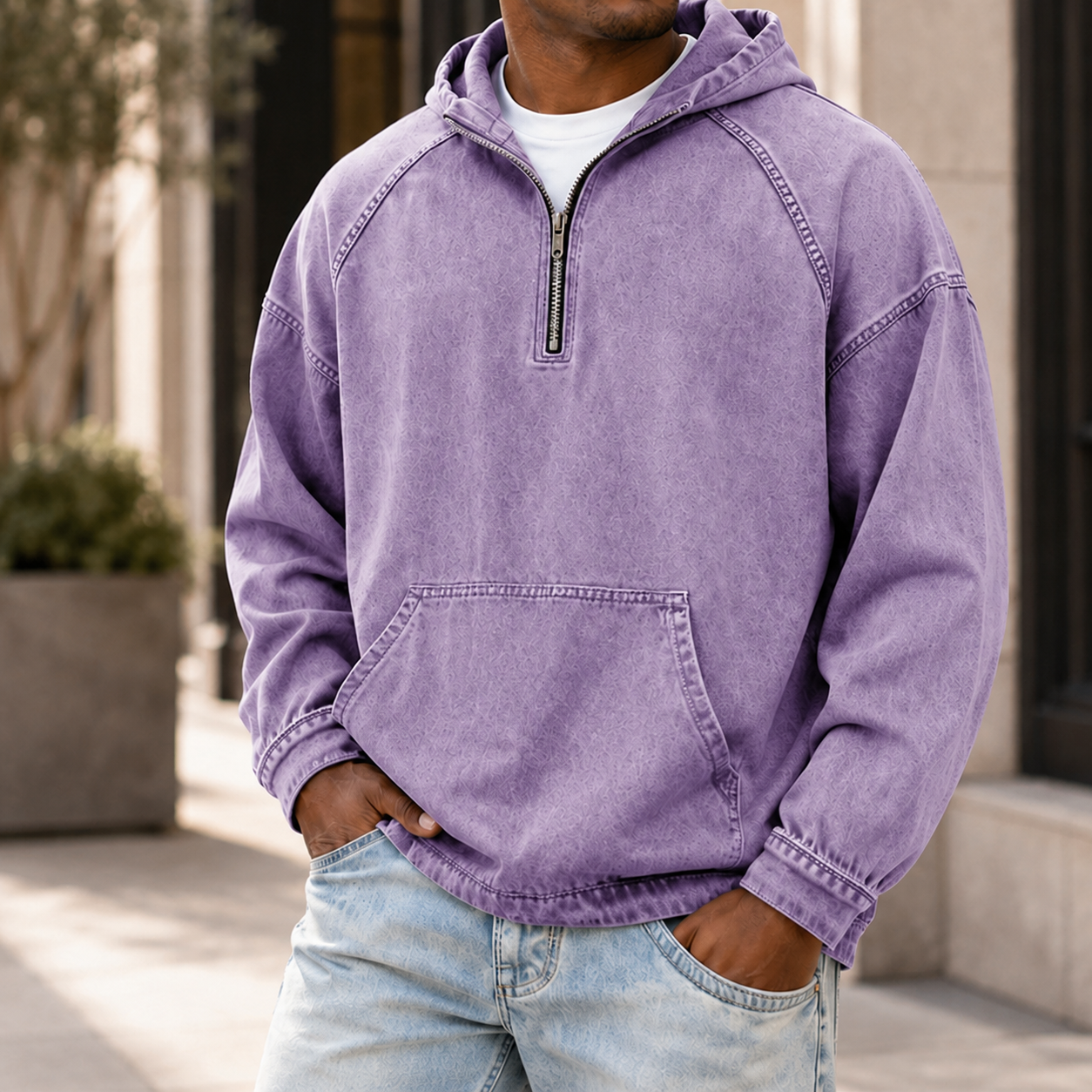 Mivanity Men's Vintage Washed Quarter Zip Hoodie  Casual Pullover Sweatshirt