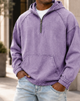 Mivanity Men's Vintage Washed Quarter Zip Hoodie  Casual Pullover Sweatshirt