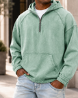 Mivanity Men's Vintage Washed Quarter Zip Hoodie  Casual Pullover Sweatshirt