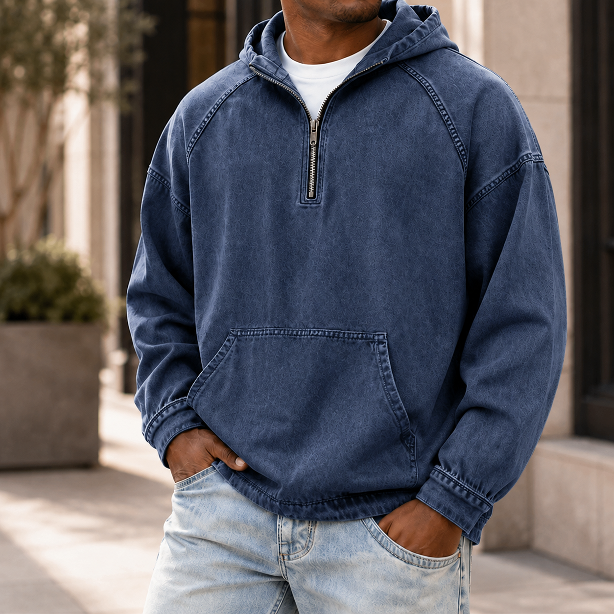 Mivanity Men's Vintage Washed Quarter Zip Hoodie  Casual Pullover Sweatshirt