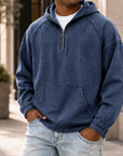 Mivanity Men's Vintage Washed Quarter Zip Hoodie  Casual Pullover Sweatshirt