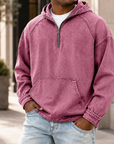 Mivanity Men's Vintage Washed Quarter Zip Hoodie  Casual Pullover Sweatshirt