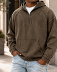Mivanity Men's Vintage Washed Quarter Zip Hoodie  Casual Pullover Sweatshirt
