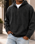 Mivanity Men's Vintage Washed Quarter Zip Hoodie  Casual Pullover Sweatshirt