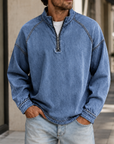 Mivanity Men's Vintage Washed Quarter Zip Pullover Casual Stand Collar Sweatshirt