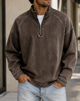 Mivanity Men's Vintage Washed Quarter Zip Pullover Casual Stand Collar Sweatshirt