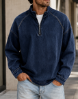Mivanity Men's Vintage Washed Quarter Zip Pullover Casual Stand Collar Sweatshirt