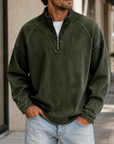 Mivanity Men's Vintage Washed Quarter Zip Pullover Casual Stand Collar Sweatshirt