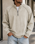 Mivanity Men's Vintage Washed Quarter Zip Pullover Casual Stand Collar Sweatshirt
