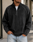 Mivanity Men's Vintage Washed Quarter Zip Pullover Casual Stand Collar Sweatshirt