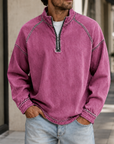 Mivanity Men's Vintage Washed Quarter Zip Pullover Casual Stand Collar Sweatshirt