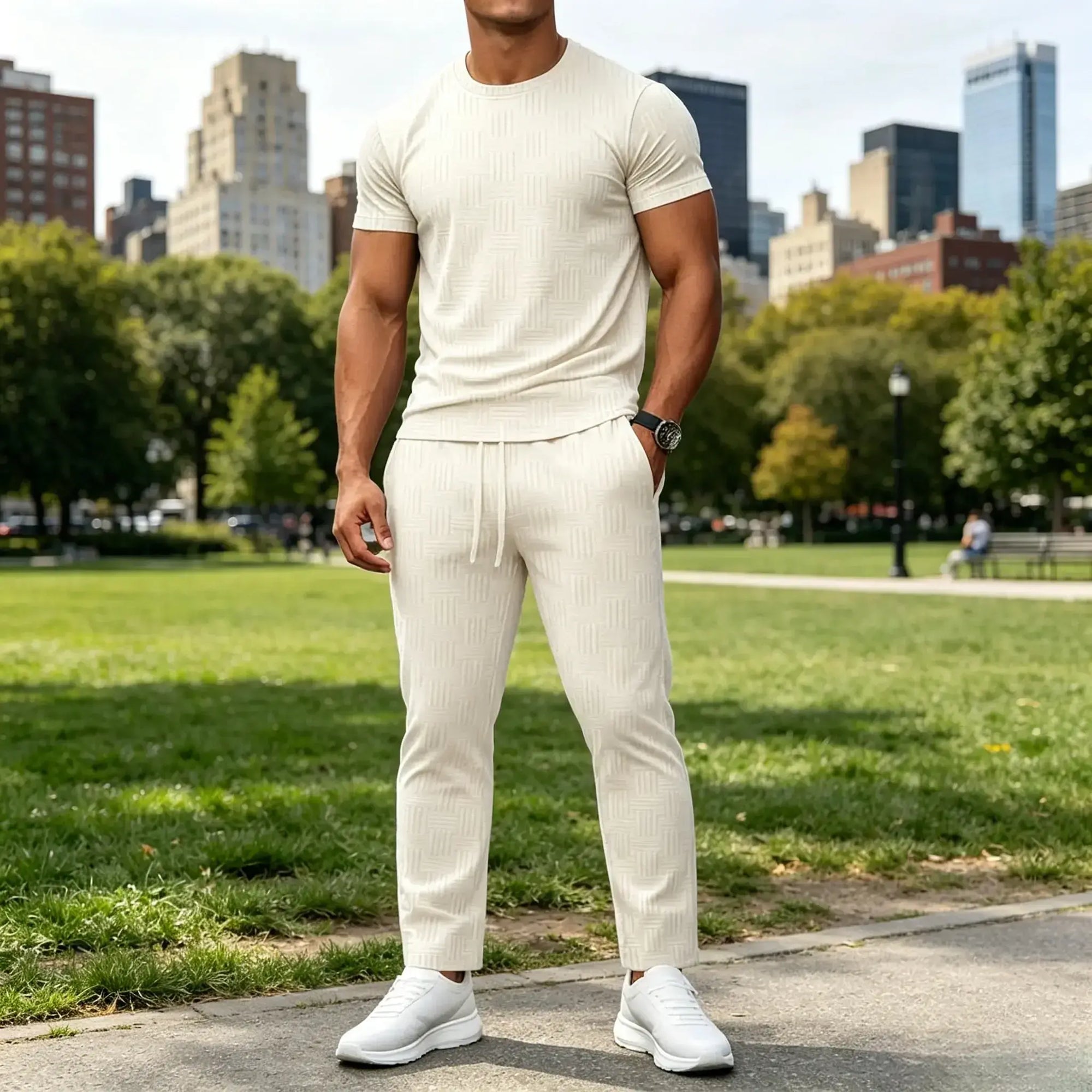 Mivanity Athleisure Jacquard T-Shirt Pants Sets