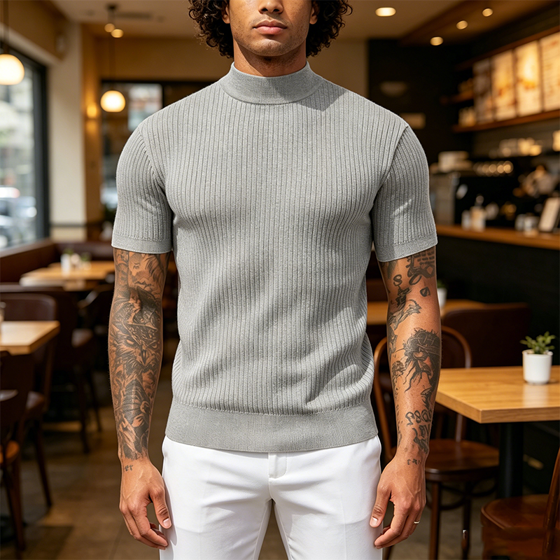 Mivanity Basic Mock Neck Knit Tee