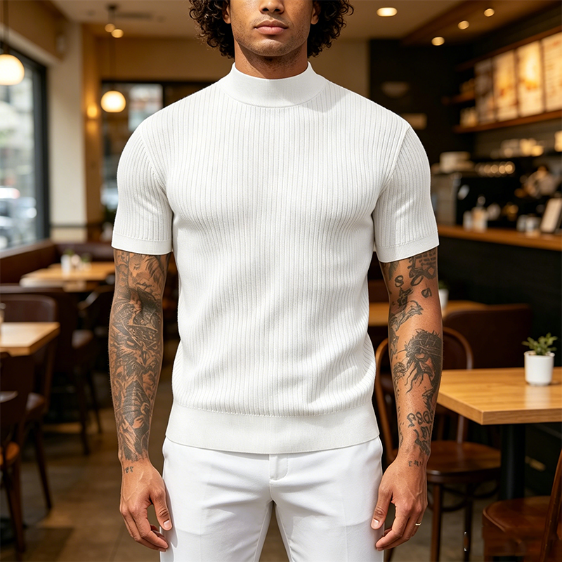 Mivanity Basic Mock Neck Knit Tee