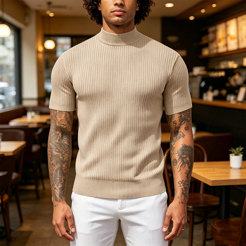 Mivanity Basic Mock Neck Knit Tee