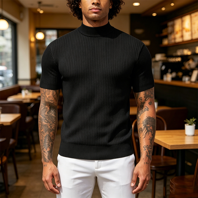 Mivanity Basic Mock Neck Knit Tee
