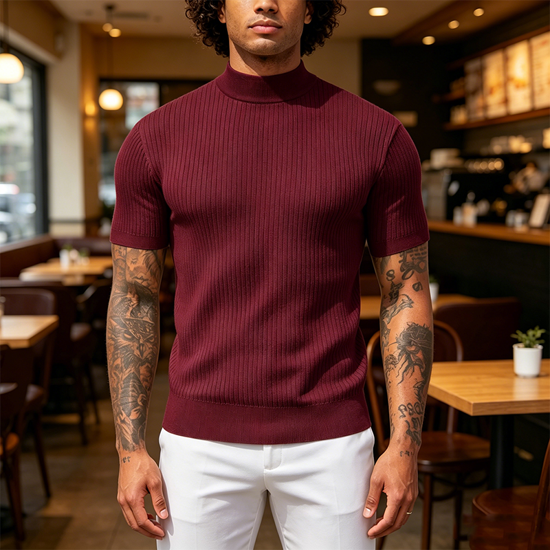 Mivanity Basic Mock Neck Knit Tee