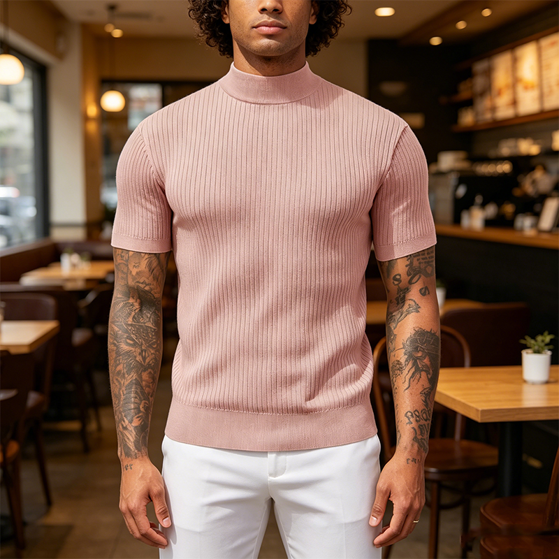 Mivanity Basic Mock Neck Knit Tee