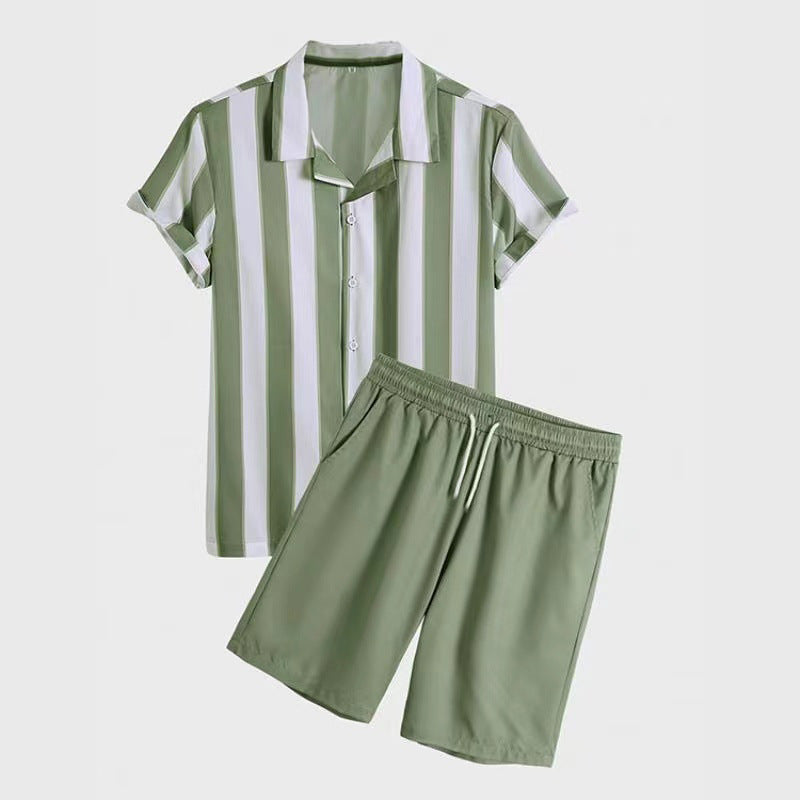 Mivanity Beach striped short-sleeve shorts sets