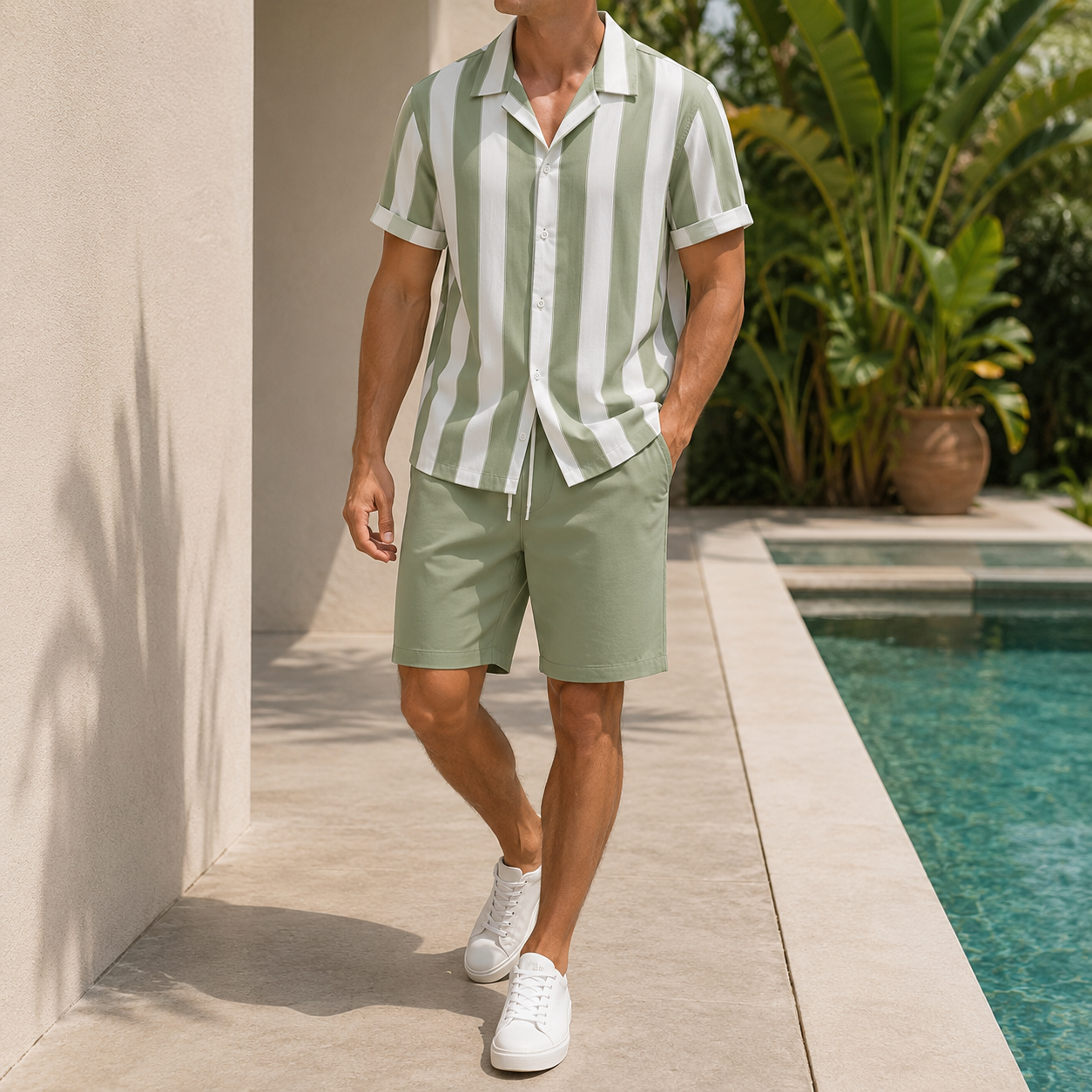 Mivanity Beach striped short-sleeve shorts sets