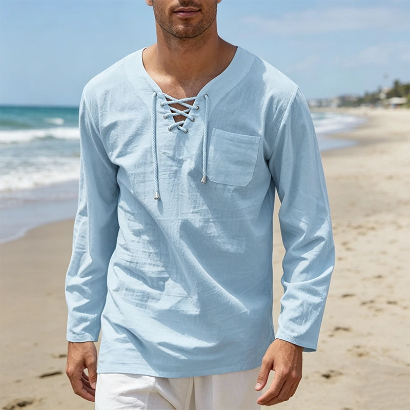Mivanity Breathable Solid Drawstring Cotton Linen Shirts